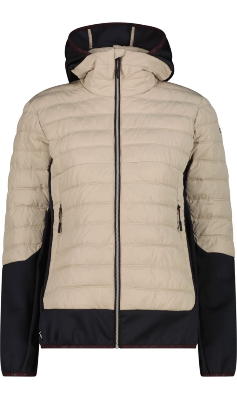 Giacca W Hybrid Fix Hood Kaki