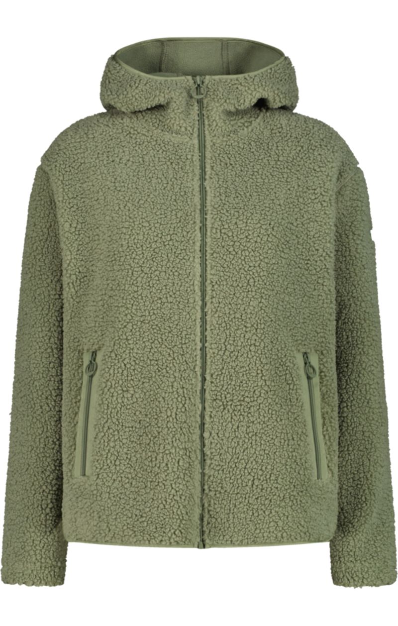 Giacca W Fix Hood Bonded Teddy Green Tea